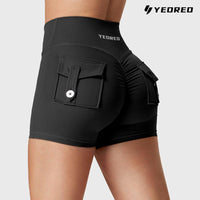 YEOREO Scrunch Workout Shorts with Pockets Charm Gym Biker Shorts for Women High Waisted Yoga Booty Shorts Athletic High Waisted