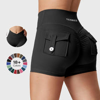 YEOREO Scrunch Workout Shorts with Pockets Charm Gym Biker Shorts for Women High Waisted Yoga Booty Shorts Athletic High Waisted