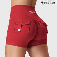 YEOREO Scrunch Workout Shorts with Pockets Charm Gym Biker Shorts for Women High Waisted Yoga Booty Shorts Athletic High Waisted