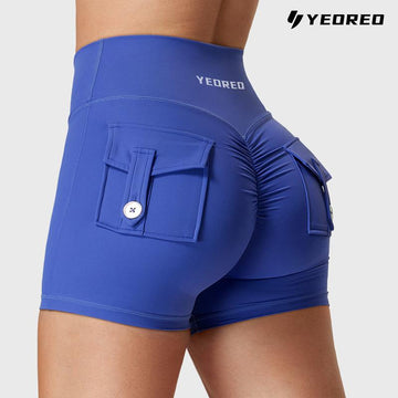 YEOREO Scrunch Workout Shorts with Pockets Charm Gym Biker Shorts for Women High Waisted Yoga Booty Shorts Athletic High Waisted