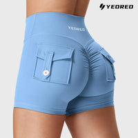 YEOREO Scrunch Workout Shorts with Pockets Charm Gym Biker Shorts for Women High Waisted Yoga Booty Shorts Athletic High Waisted