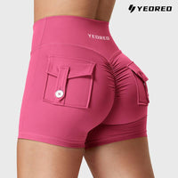 YEOREO Scrunch Workout Shorts with Pockets Charm Gym Biker Shorts for Women High Waisted Yoga Booty Shorts Athletic High Waisted